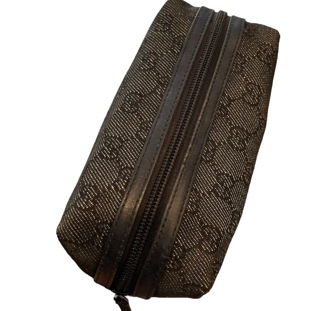 Gucci Monogram Cosmetic Pouch Black Vintage Unisex EUC